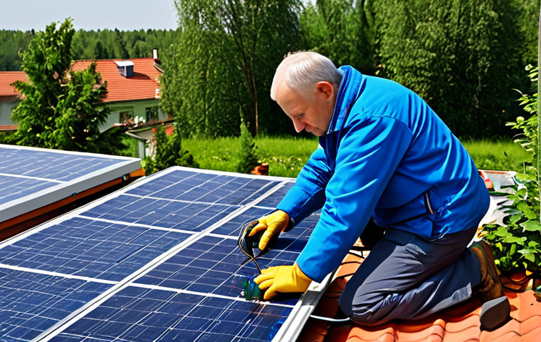 재생 가능 에너지 시스템 - Solar Panel Installation on a Dacha**
"A dacha rooftop with newly installed solar panels, showcasin...