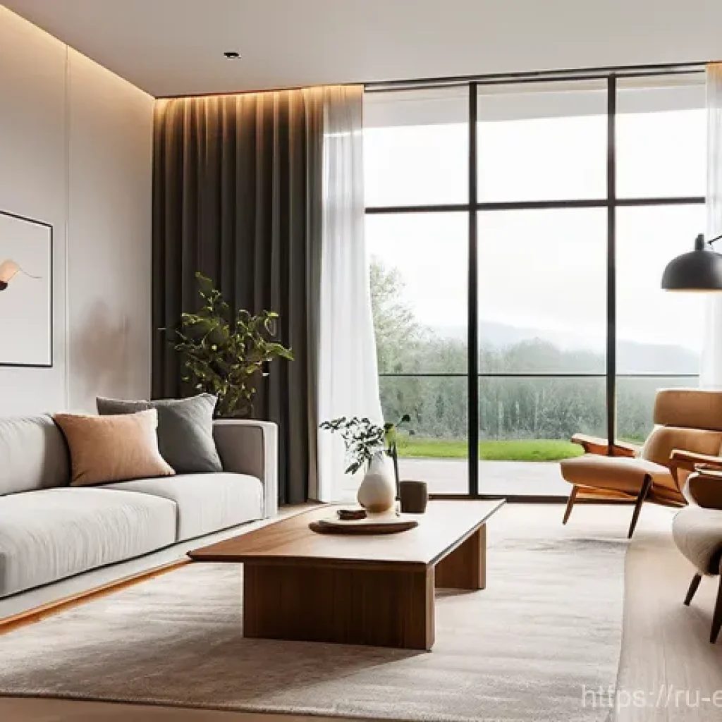 자동 제어 이론 - A serene and modern living room at dusk. On the wall, a sleek, minimalist smart thermostat softly gl...