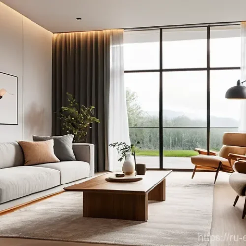 자동 제어 이론 - A serene and modern living room at dusk. On the wall, a sleek, minimalist smart thermostat softly gl...