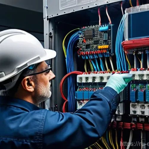 전력선 해석 - **Prompt 1: Overloaded Legacy Infrastructure**
    "A skilled electrical technician, male, wearing a...