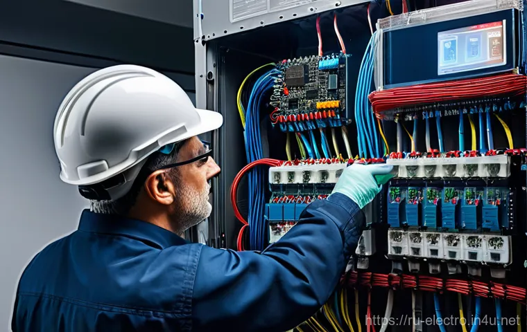 전력선 해석 - **Prompt 1: Overloaded Legacy Infrastructure**
    "A skilled electrical technician, male, wearing a...