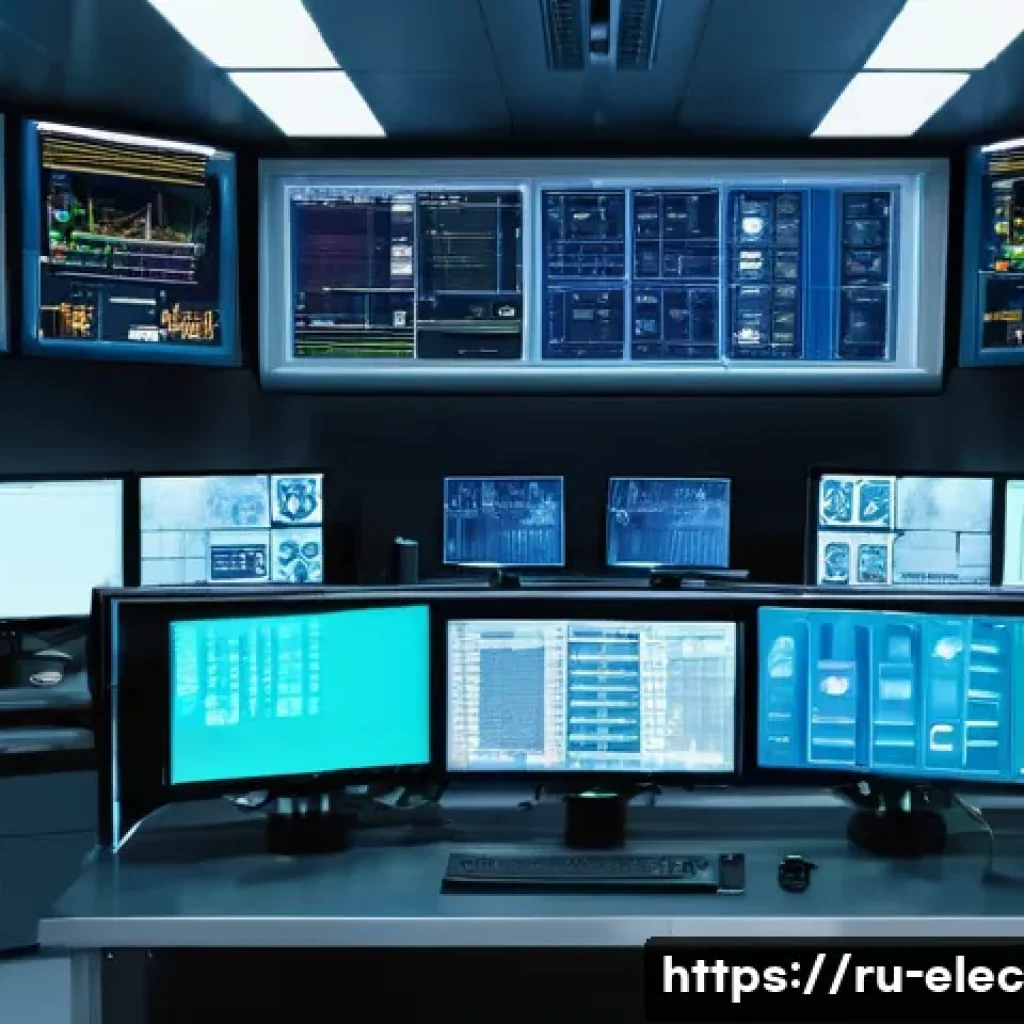 제어 시스템의 오류 분석 - A high-tech industrial control room with multiple monitors displaying real-time sensor data, automat...