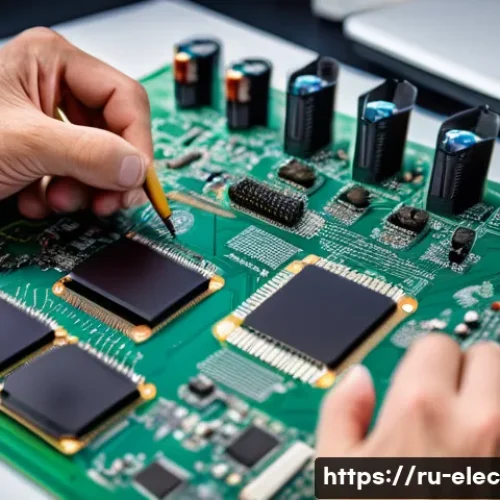 전기 기기 설계 이론 - A detailed close-up of a professional electronic engineer’s hands assembling a complex industrial ci...