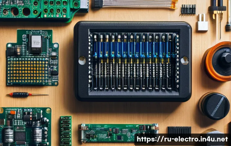 전기 기기 설계 - A detailed close-up of an electronic engineering workspace showing hands selecting high-quality capa...