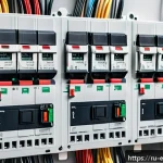Home 22 전기기기 보호 및 안전 - A modern home electrical panel showcasing advanced safety devices, including a row of labeled residu...