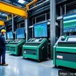 Home 18 전자기학의 산업적 응용 - A high-tech industrial factory scene showcasing advanced electromagnetic process control: sleek digi...